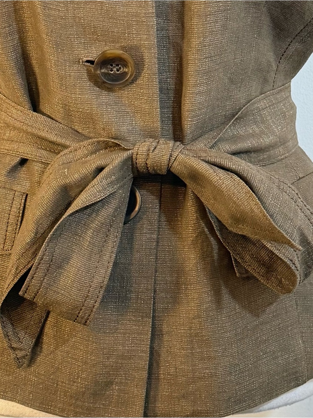 Ann Taylor Loft Brown Linen Blend Belted Short Sleeve Jacket Blazer Size 14 NWT - Picture 5 of 8